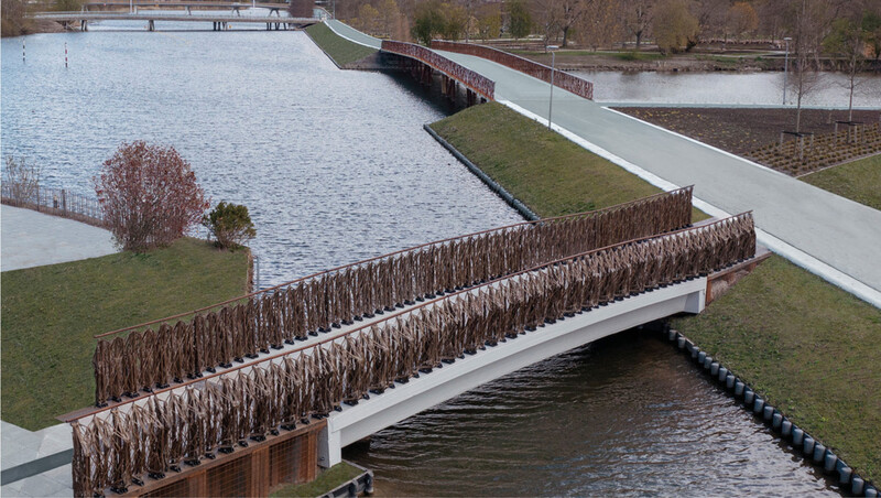 Fußgängerbrücke aus Flachsfasern und Recyclingpolymer in Almere im Rahmen des EU-Projekts 